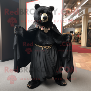 Black Bear mascot costume character dressed with a A-Line Skirt and Shawls