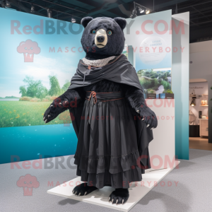 Black Bear mascot costume character dressed with a A-Line Skirt and Shawls