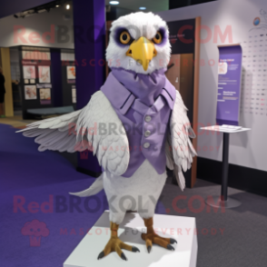 Lavender Falcon mascot costume character dressed with a Coat and Brooches