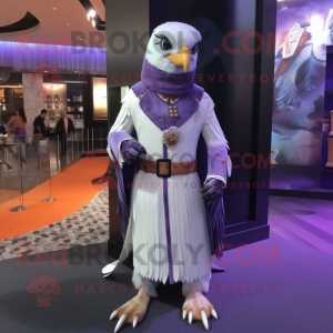 Lavender Falcon mascot costume character dressed with a Coat and Brooches