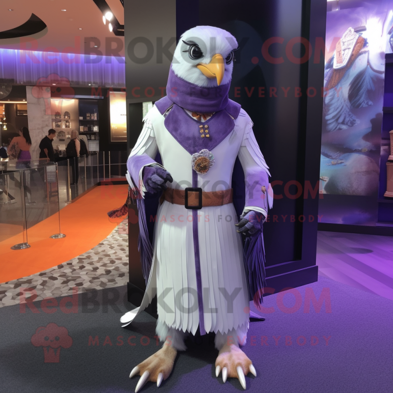 Lavender Falcon mascot costume character dressed with a Coat and Brooches Lavender Falcon mascot costume character dressed with a Coat and Brooches
