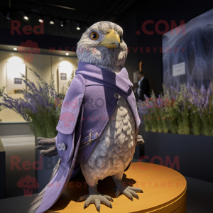 Lavender Falcon mascot costume character dressed with a Coat and Brooches