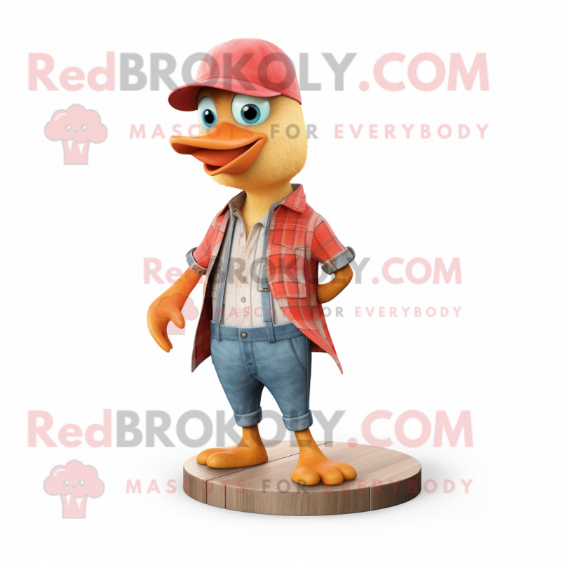 Peach Woodpecker mascot costume character dressed with a Bootcut Jeans and Earrings