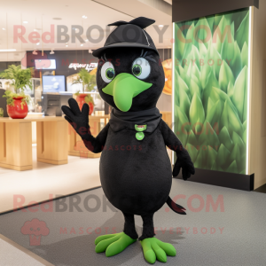 Olive Blackbird mascot costume character dressed with a Jeggings and Gloves