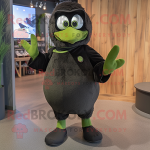 Olive Blackbird mascot costume character dressed with a Jeggings and Gloves