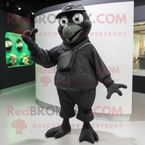 Olive Blackbird mascot costume character dressed with a Jeggings and Gloves