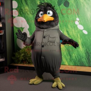 Olive Blackbird mascot costume character dressed with a Jeggings and Gloves