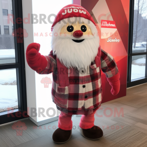 Red Ice mascot costume character dressed with a Flannel Shirt and Scarves