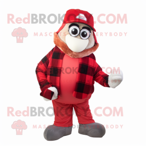 Red Ice mascot costume character dressed with a Flannel Shirt and Scarves
