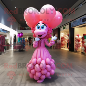 Pink Heart Shaped Balloons mascot costume character dressed with a Maxi Dress and Bracelets