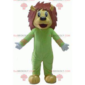 Geel en bruin leeuw mascotte in groene combinatie -