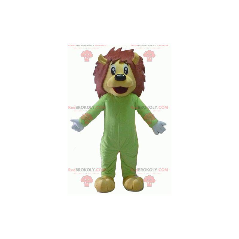 Gul og brun løve maskot i grøn kombination - Redbrokoly.com