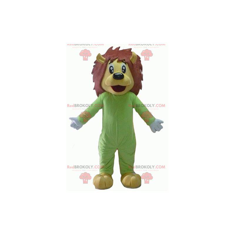 Yellow and brown lion mascot in green combination -