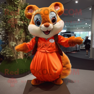 Orange Flying Squirrel mascot costume character dressed with a Maxi Skirt and Shoe laces