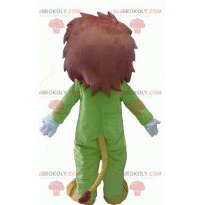 Yellow and brown lion mascot in green combination -