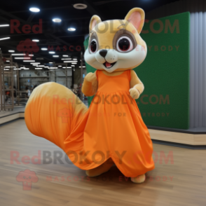 Orange Flying Squirrel mascot costume character dressed with a Maxi Skirt and Shoe laces