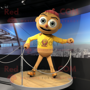 Gold Tightrope Walker mascot costume character dressed with a Rash Guard and Watches
