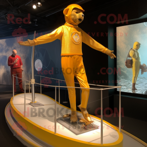 Gold Tightrope Walker mascot costume character dressed with a Rash Guard and Watches