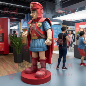 Red Roman Soldier mascot costume character dressed with a Denim Shirt and Foot pads