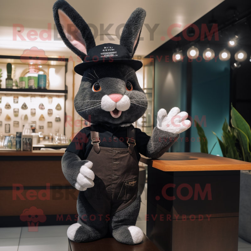 Black Rabbit mascot costume character dressed with a Shorts and Hats