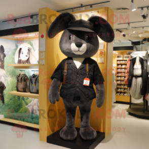 Black Rabbit mascot costume character dressed with a Shorts and Hats