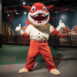 Red Shark maskot kostume...