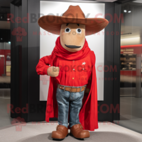 Red Cowboy mascot costume character dressed with a Sweatshirt and Pocket squares