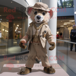 Beige Aye-Aye mascot costume character dressed with a Suit Pants and Berets