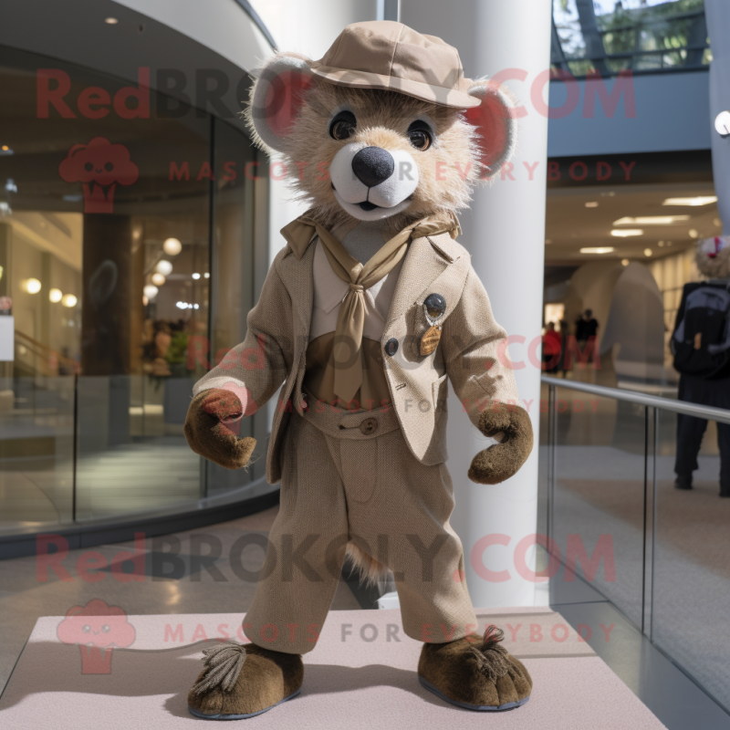 Beige Aye-Aye mascot costume character dressed with a Suit Pants and Berets