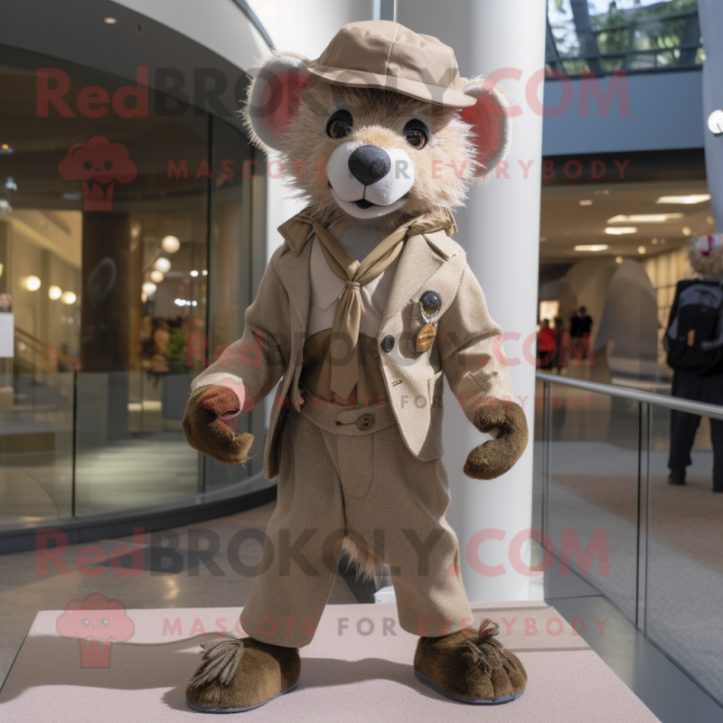 Beige Aye-Aye mascot costume character dressed with a Suit Pants and Berets Beige Aye-Aye mascot costume character dressed with a Suit Pants and Berets