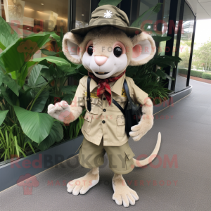 Beige Aye-Aye mascot costume character dressed with a Suit Pants and Berets