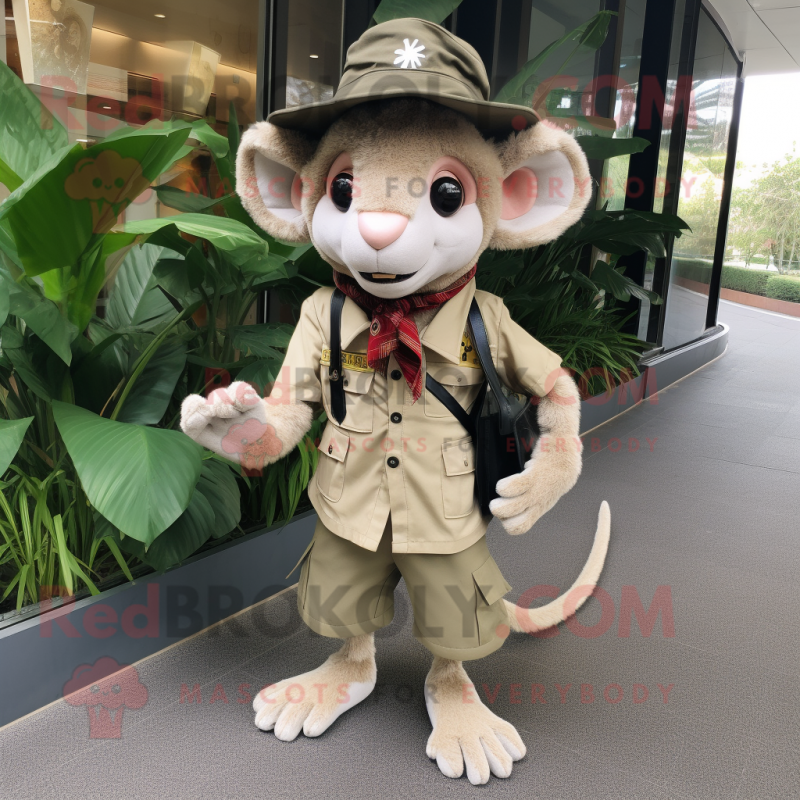 Beige Aye-Aye mascot costume character dressed with a Suit Pants and Berets Beige Aye-Aye mascot costume character dressed with a Suit Pants and Berets