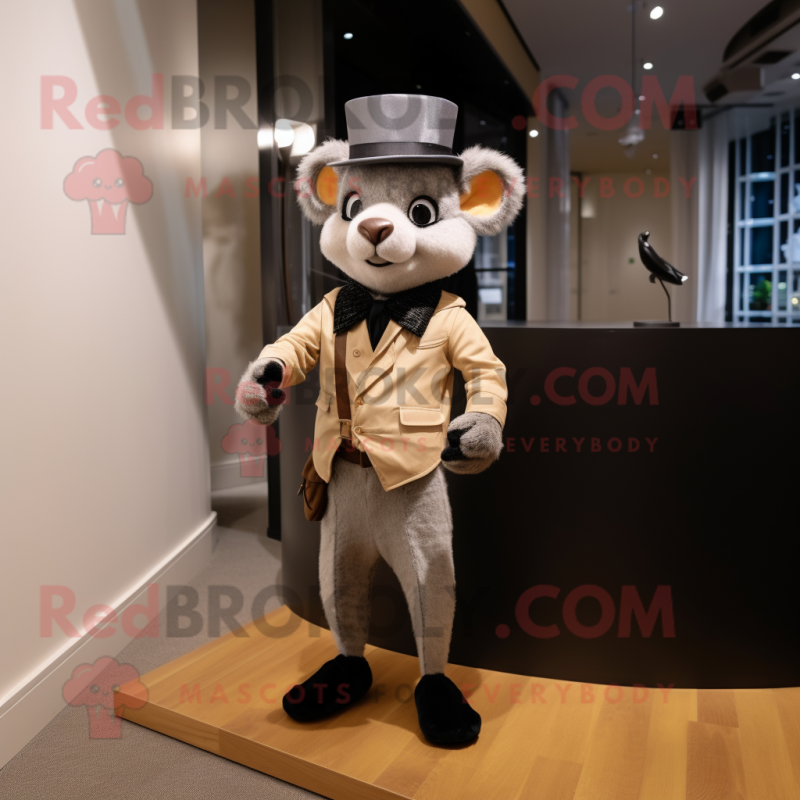 Beige Aye-Aye mascot costume character dressed with a Suit Pants and Berets