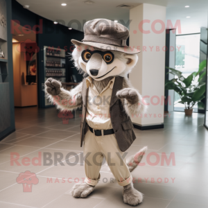 Beige Aye-Aye mascot costume character dressed with a Suit Pants and Berets