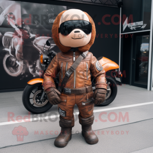Brown Astronaut mascot costume character dressed with a Biker Jacket and Cufflinks