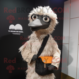 nan Ostrich mascot costume character dressed with a Hoodie and Messenger bags