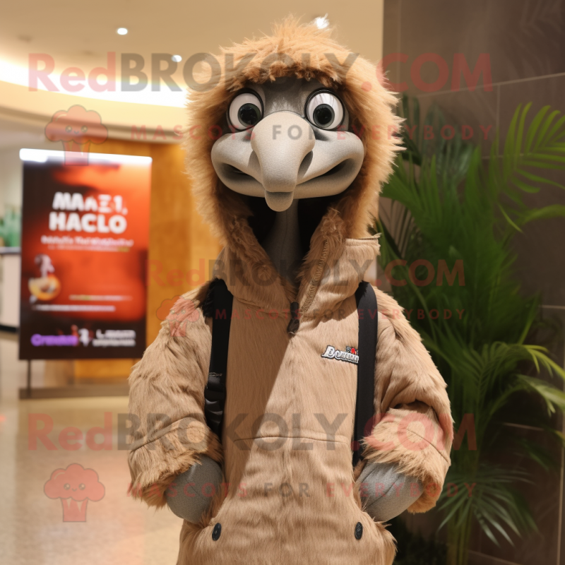 nan Ostrich mascot costume character dressed with a Hoodie and Messenger bags nan Ostrich mascot costume character dressed with a Hoodie and Messenger bags