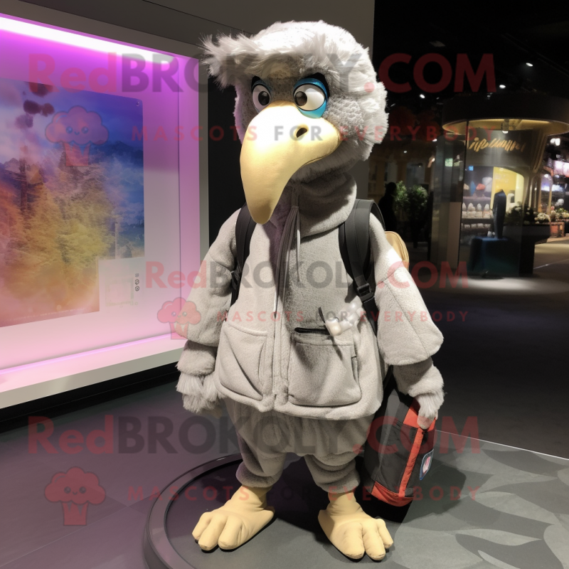 nan Ostrich mascot costume character dressed with a Hoodie and Messenger bags