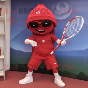 Red Tennis Racket mascot costume character dressed with a Yoga Pants and Belts