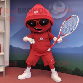 Red Tennis Racket mascot costume character dressed with a Yoga Pants and Belts