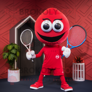 Red Tennis Racket mascot costume character dressed with a Yoga Pants and Belts