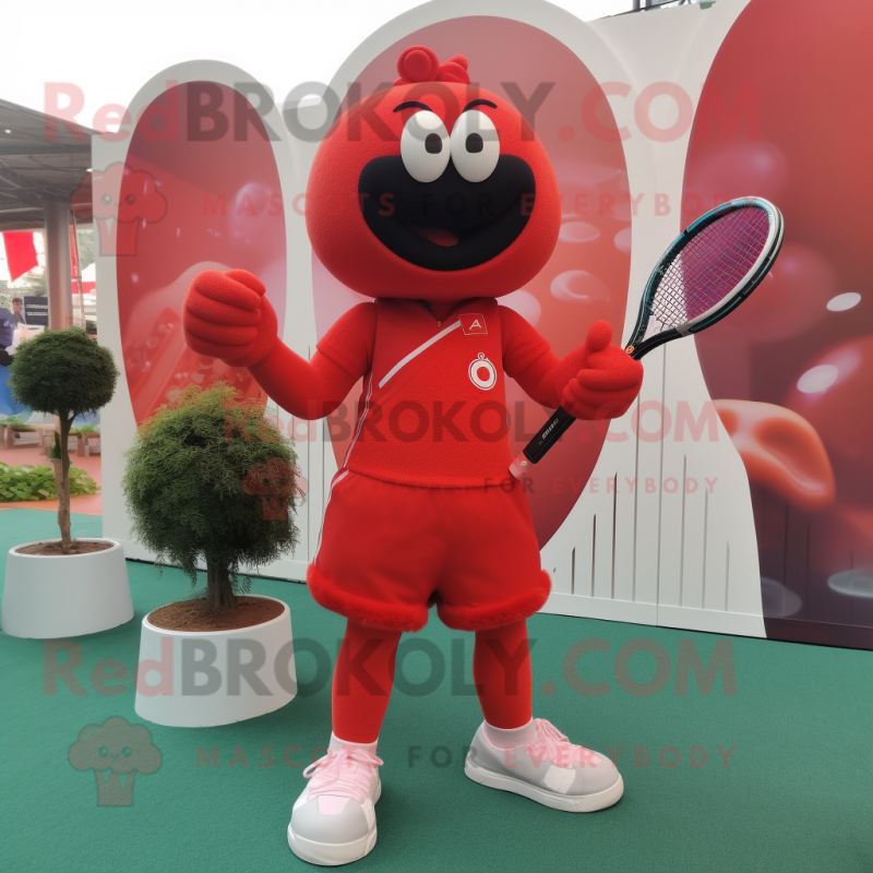 Red Tennis Racket mascot costume character dressed with a Yoga Pants and Belts