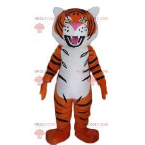 Mascota de tigre naranja blanco y negro rugiente -