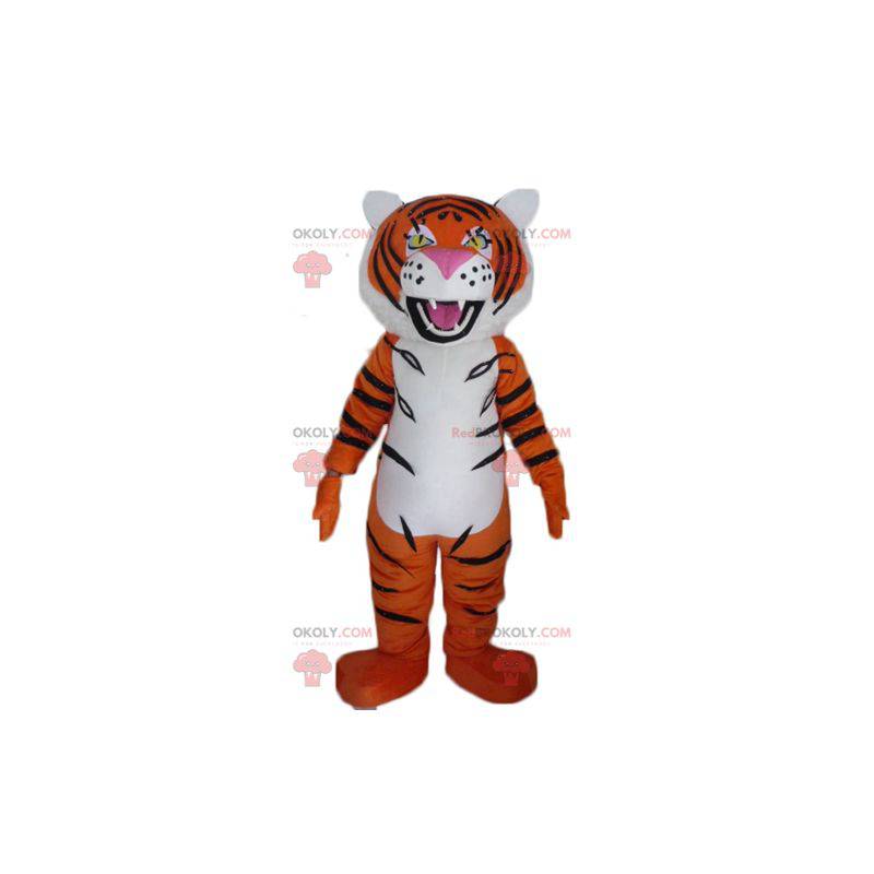 Brüllendes Schwarz-Weiß-Orange-Tiger-Maskottchen -