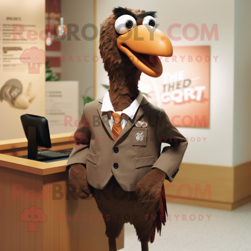 Brown Crow mascot costume character dressed with a Poplin Shirt and Tie pins