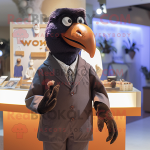 Brown Crow mascot costume character dressed with a Poplin Shirt and Tie pins