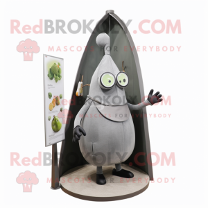 Gray Pear mascot costume character dressed with a Turtleneck and Hairpins