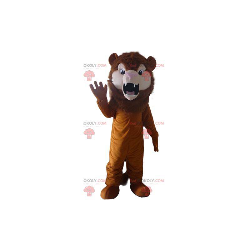 Řvoucí kočičí hnědý lev maskot - Redbrokoly.com
