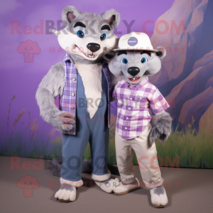 Lavender Badger mascot costume character dressed with a Boyfriend Jeans and Headbands