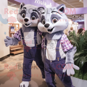 Lavender Badger mascot costume character dressed with a Boyfriend Jeans and Headbands